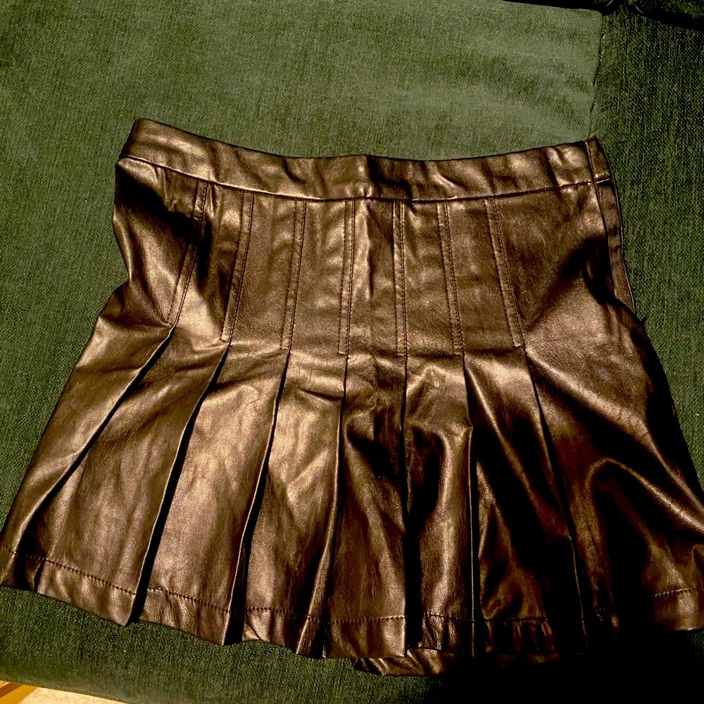 Black Leather Pleated Mini Skirt Zip Back Francesca’s boutique